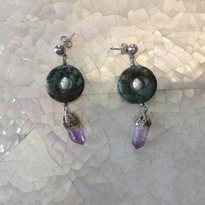 Silver and gem drop earrings